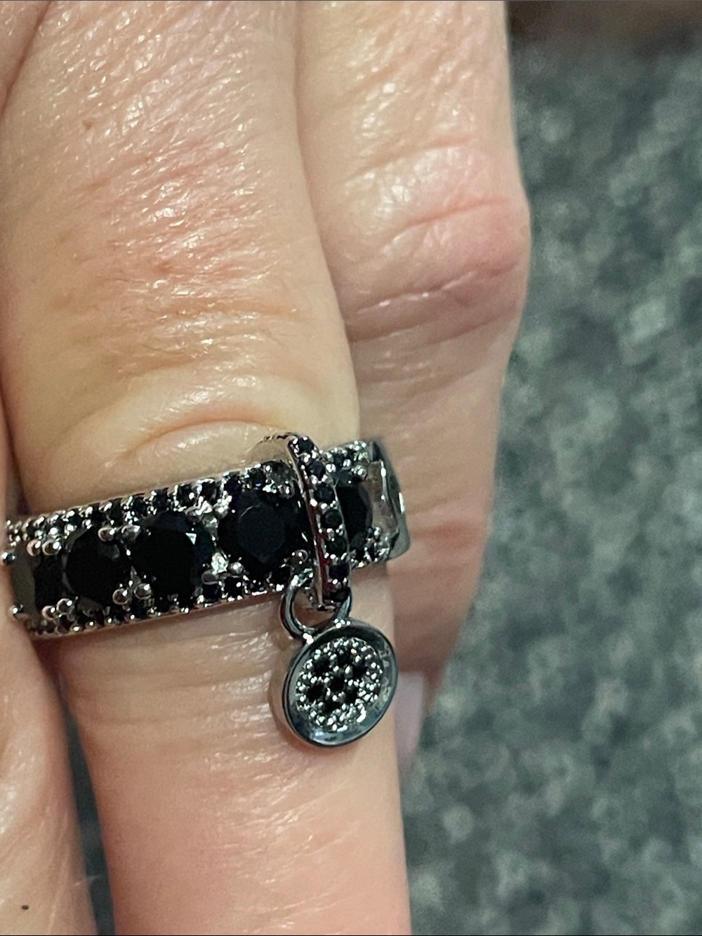 NWT Silver Tone Charm Ring with Black Crystals